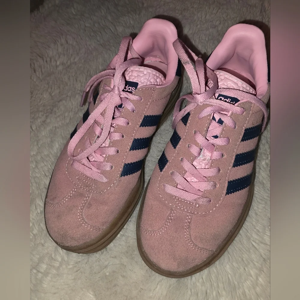 adidas Suede Gazelle Bold in Pink Glow With Blue Stripe Womens 5.5